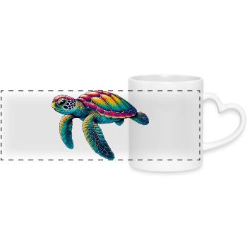 Turtle - Panoramic mug with heart handle - white - Front