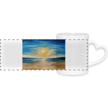Reflexion bei Sonnenuntergang über ruhigen Gewässern - Panoramatasse mit Herzhenkel - Weiß - Vorne