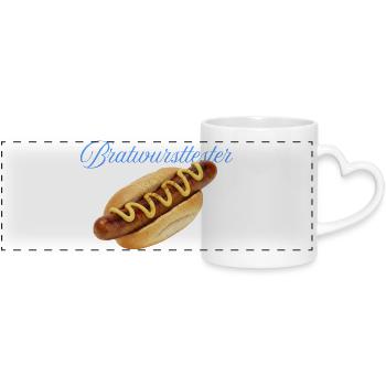 Deftiger Hotdog mit Senf - Panoramatasse mit Herzhenkel - Weiß - Vorne