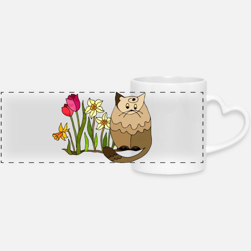 chat - Mug panoramique avec anse en forme de cœur - blanc