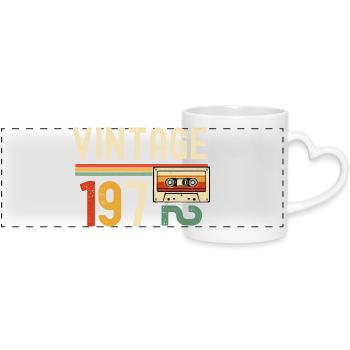 Vintage Cassette 1970s Stripes - Panoramic mug with heart handle - white - Front
