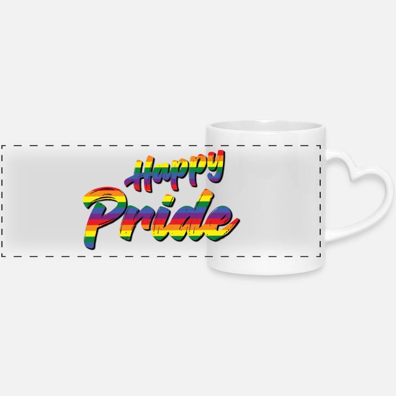 Fierté heureuse - Mug panoramique avec anse en forme de cœur - blanc