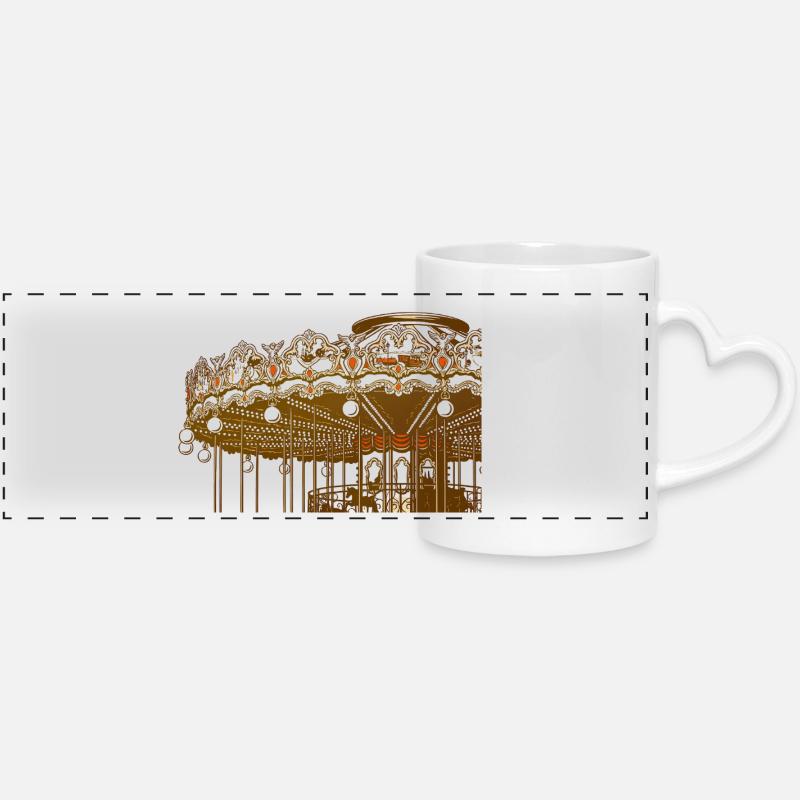 Gold Vintage Carousel Design - Panoramic mug with heart handle - white