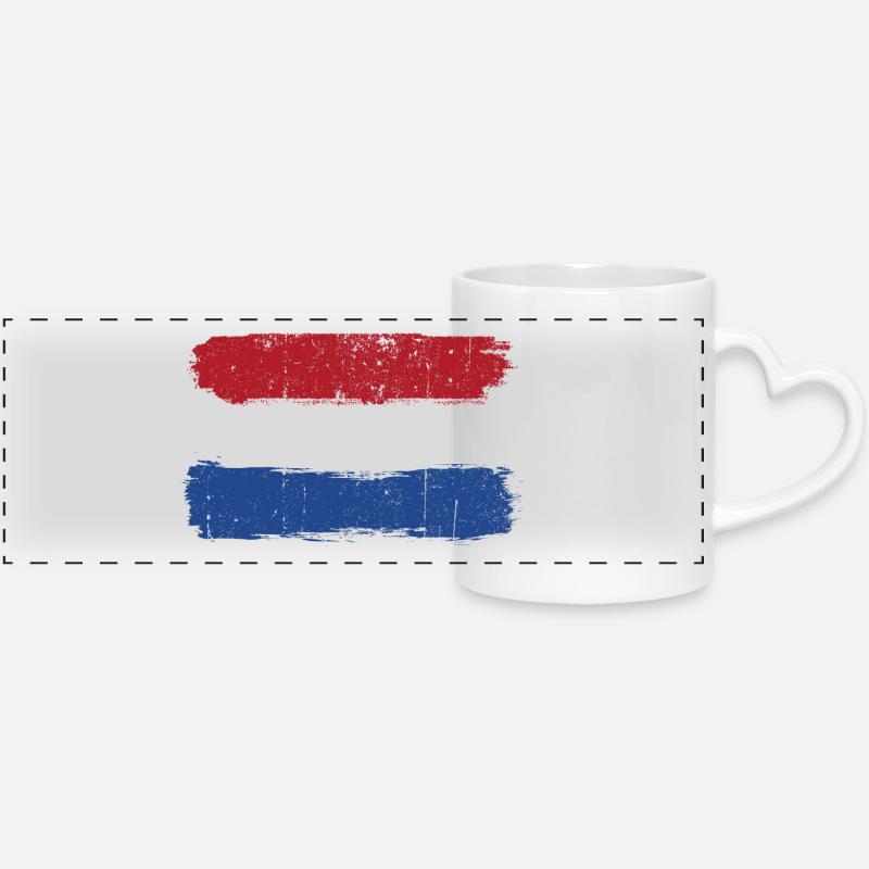 Dutch Flag Brush Strokes - Panoramic mug with heart handle - white