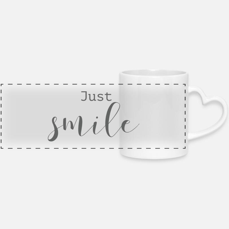 Beaux dictons Positif Il suffit de sourire - Mug panoramique avec anse en forme de cœur - blanc