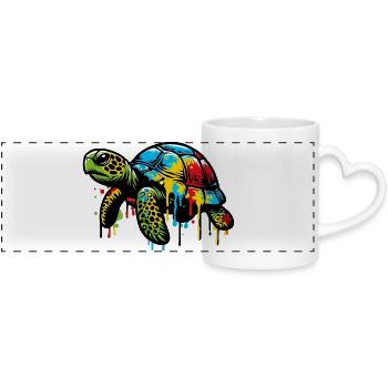 Turtle - Panoramic mug with heart handle - white - Front