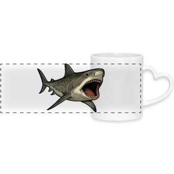 Tigerhai Maul offen Shark Design - Panoramatasse mit Herzhenkel - Weiß - Vorne