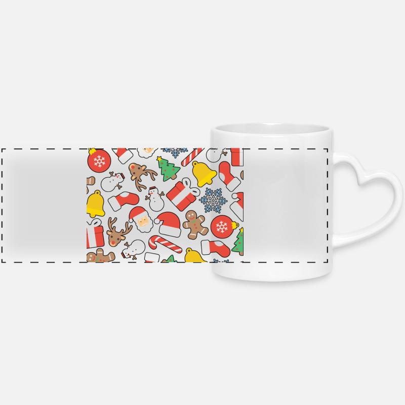 Black Festive Christmas Pattern - Panoramic mug with heart handle - white