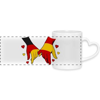 Deutschland_Spanien_Flagge_Haendehalten - Mug panoramique avec anse en forme de cœur - blanc - Devant