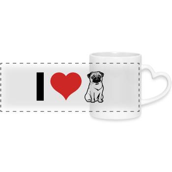 Ich Liebe Möpse - Hund Haustier Design - Panoramatasse mit Herzhenkel - Weiß - Vorne
