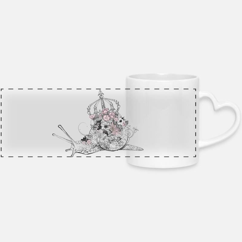 majestically decorated snail with flowers & crown - Panoramic mug with heart handle - white