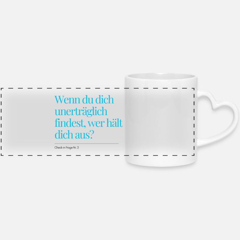 Check-in Frage Nr. 2 - Panoramatasse mit Herzhenkel - Weiß