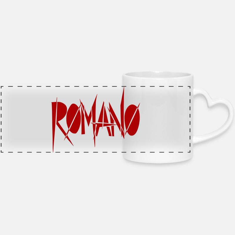 Police graffiti Romano - Variable de couleur - Mug panoramique avec anse en forme de cœur - blanc
