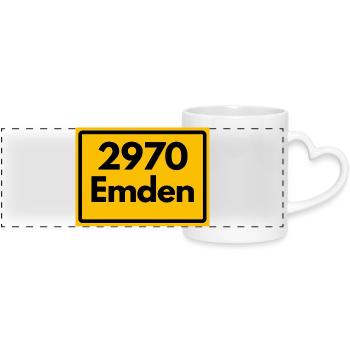 ALTE POSTLEITZAHL PLZ RETRO ⚓ 2970 Emden Moin moin - Panoramatasse mit Herzhenkel - Weiß - Vorne