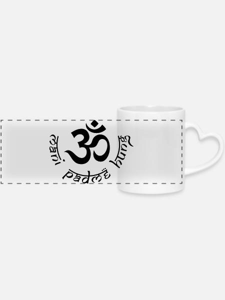 OM Mani Padme Hung - Panoramatasse mit Herzhenkel - Weiß