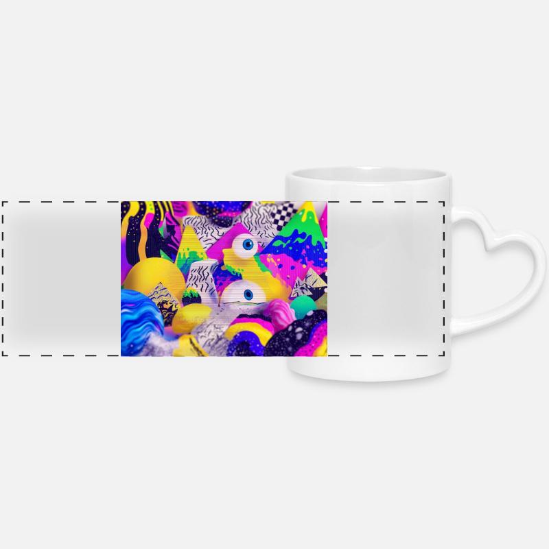 Colorful Psychedelic Geometry Illustration - Panoramic mug with heart handle - white