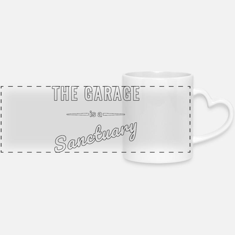 The Garage is a personal sanctuary saying - Panoramic mug with heart handle - white