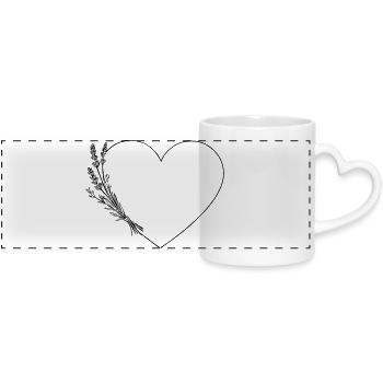 Line Art Coeur - Fleurs sauvages, Personnalisable - Mug panoramique avec anse en forme de cœur - blanc - Devant