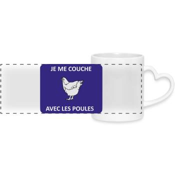 Je me couche avec les poules - Mug panoramique avec anse en forme de cœur - blanc - Devant