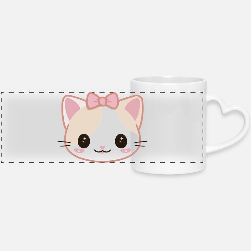 Kawaii manga cat cute face - Panoramic mug with heart handle - white