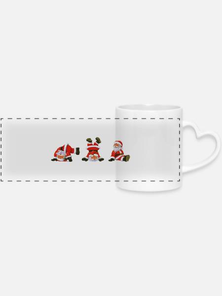 Weihnachtsmänner - Panoramatasse mit Herzhenkel - Weiß