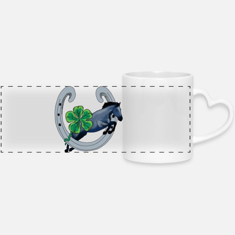 Cheval avec Chance et Trèfle Vert - Mug panoramique avec anse en forme de cœur - blanc