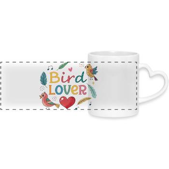 Colorful bird lovers - Panoramic mug with heart handle - white - Front