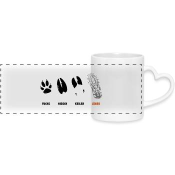 Renard, cerf, coin, chasseur, phoque de marche, piste - Mug panoramique avec anse en forme de cœur - blanc - Devant