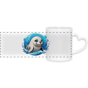 Seal in the water - Panoramic mug with heart handle - white - Front