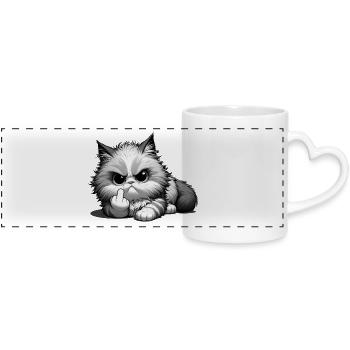 Grumpy Katze mit frechem Mittelfinger - Panoramatasse mit Herzhenkel - Weiß - Vorne