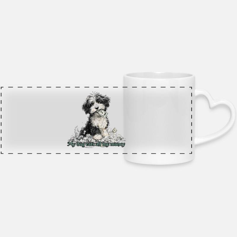 My dog eats all my money - Panoramic mug with heart handle - white