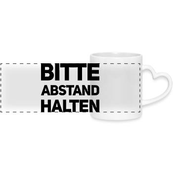 Bitte Abstand halten Morgenmuffel Langschläfer - Panoramatasse mit Herzhenkel - Weiß - Vorne