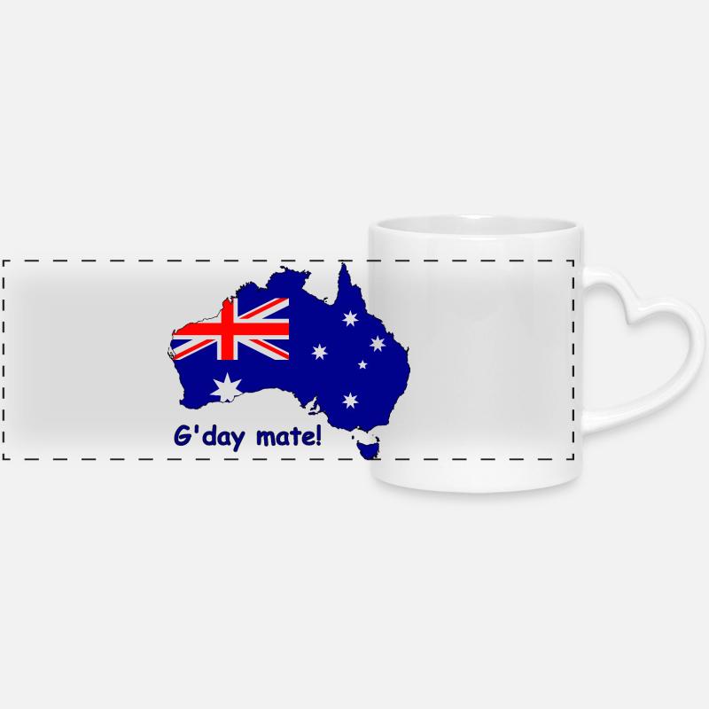 G'day Mate Australian Flag - Panoramic mug with heart handle - white
