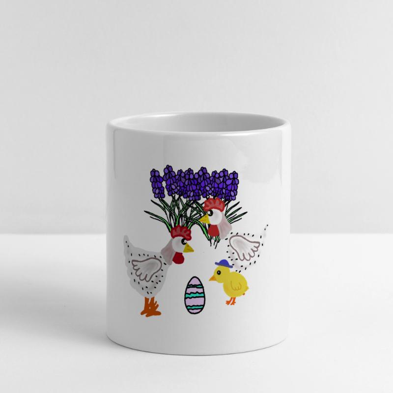 Spring Chickens with Easter Egg Chicken Chicks Panoramic mug with heart handle
