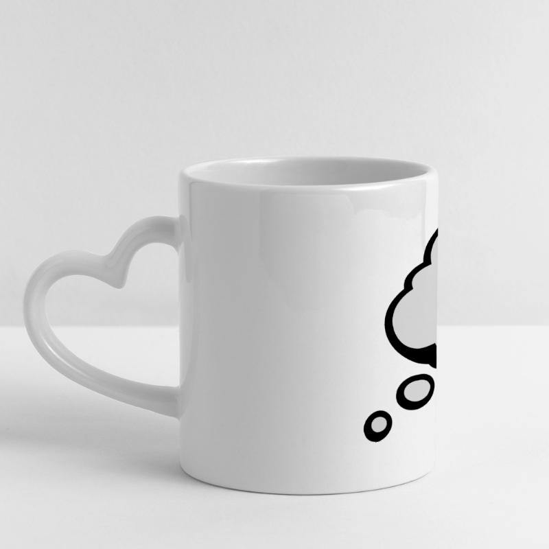 Comic speech bubble question mark Panoramic mug with heart handle