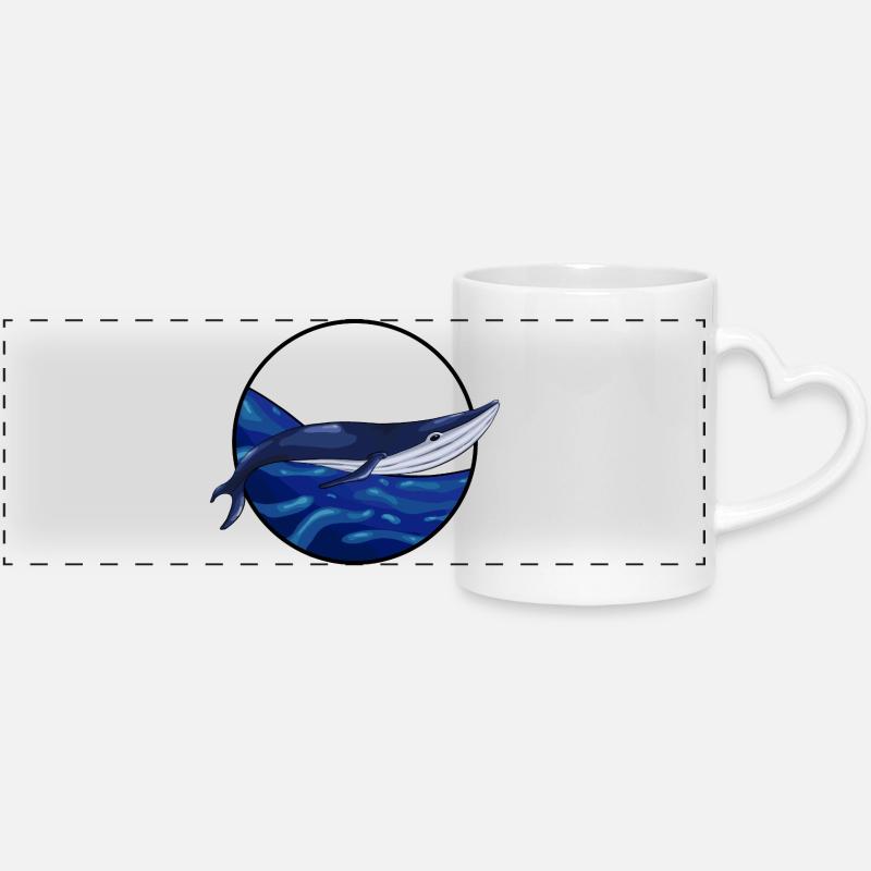 Swimming blue whale - Panoramic mug with heart handle - white