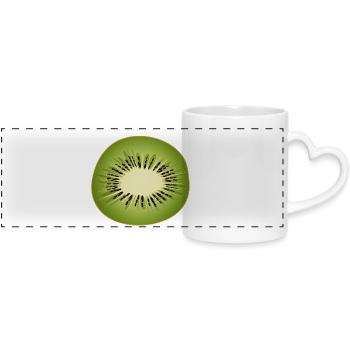 Kiwi slice as a fresh fruit motif - Panoramic mug with heart handle - white - Front