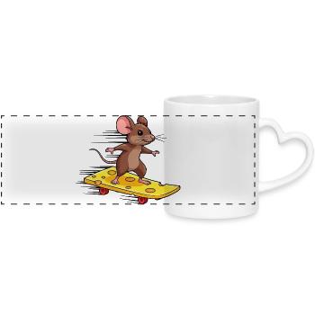 Cool Mouse with Skateboard Cheese Lover Funny - Panoramic mug with heart handle - white - Front