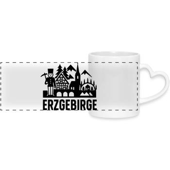 Erzgebirge typisch Silhouette - Panoramatasse mit Herzhenkel - Weiß - Vorne