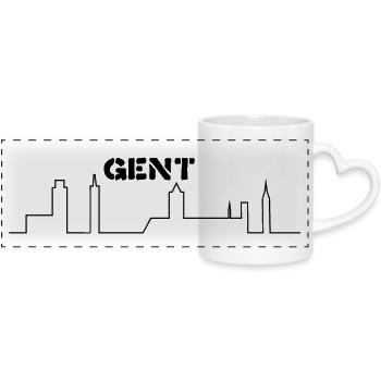 minimalistische Skyline von Gent - Panoramatasse mit Herzhenkel - Weiß - Vorne