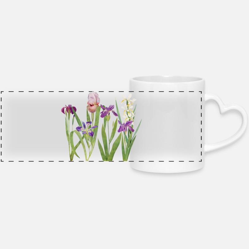 Wilde Iris und Orchidee Botanisches Design - Panoramatasse mit Herzhenkel - Weiß