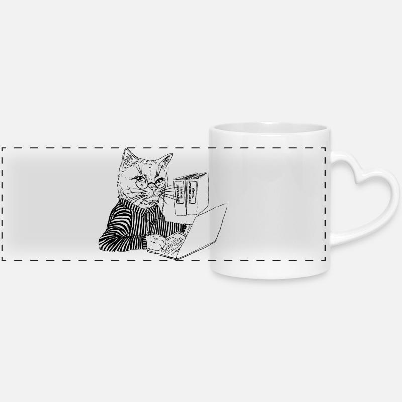 OFFICE KITTY - Panoramic mug with heart handle - white