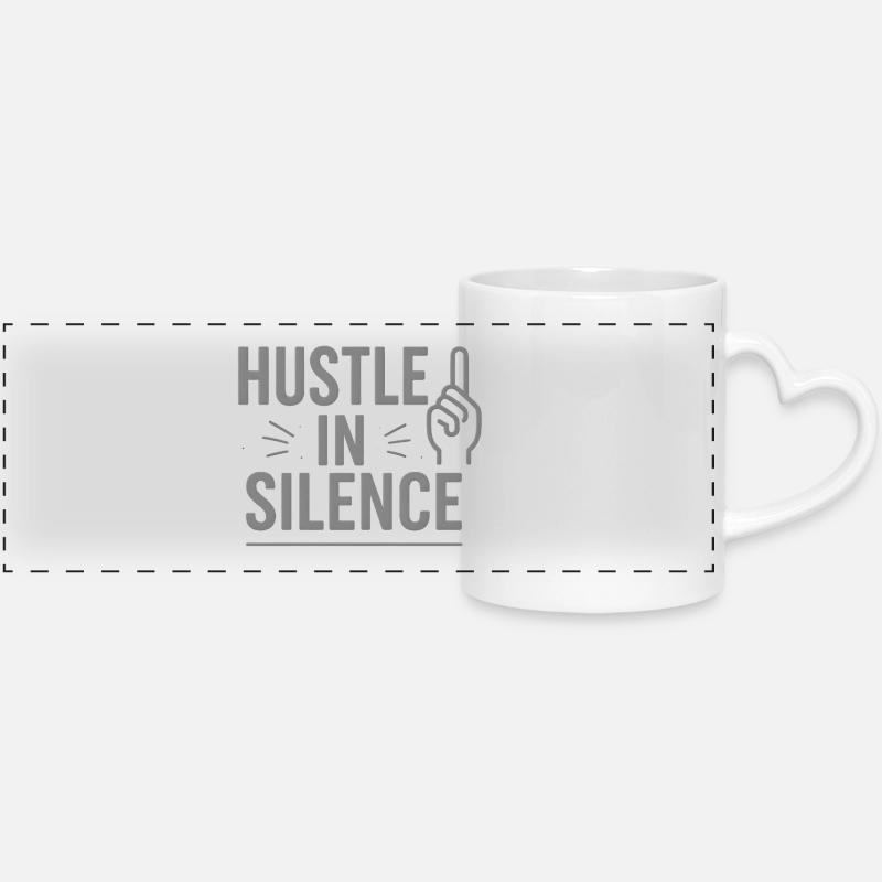 Hustle in Silence Icon Tee - Panoramic mug with heart handle - white