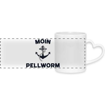 Moin Pellworm – Maritimes Anker-Design - Panoramatasse mit Herzhenkel - Weiß - Vorne