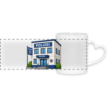 Polizei Cartoon Gebäude Druckdesign - Panoramatasse mit Herzhenkel - Weiß - Vorne