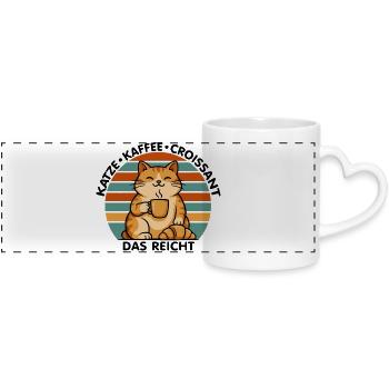 Katze Kaffee Croissant - Panoramatasse mit Herzhenkel - Weiß - Vorne