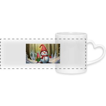 mignons petits gnomes vie quotidienne construction bonhomme de neige - Mug panoramique avec anse en forme de cœur - blanc - Devant