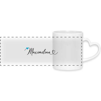 Maximilian Name Vorname Kalligrafieherz - Panoramatasse mit Herzhenkel - Weiß - Vorne