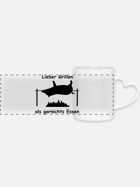 spanferkel grillen speise - Panoramatasse mit Herzhenkel - Weiß