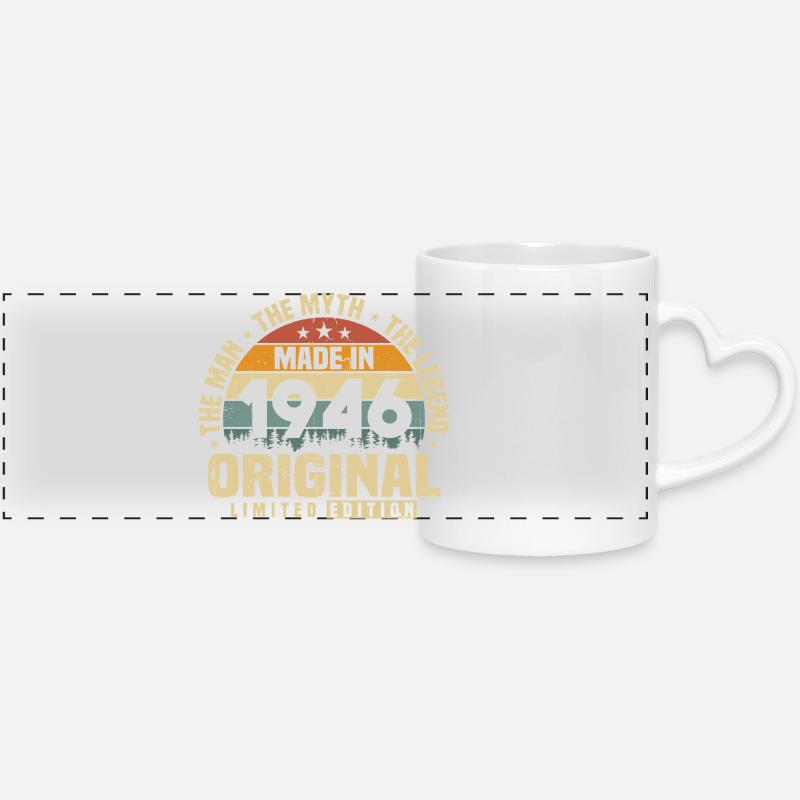 Millésime 1946 Born Original Cadeau d’anniversaire - Mug panoramique avec anse en forme de cœur - blanc